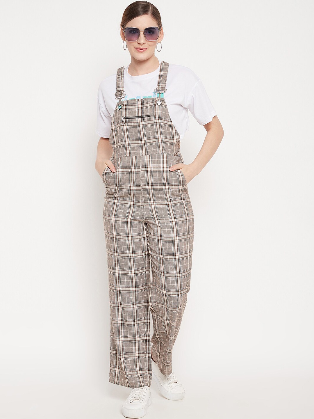 

Madame Women Grey Checked Dungarees