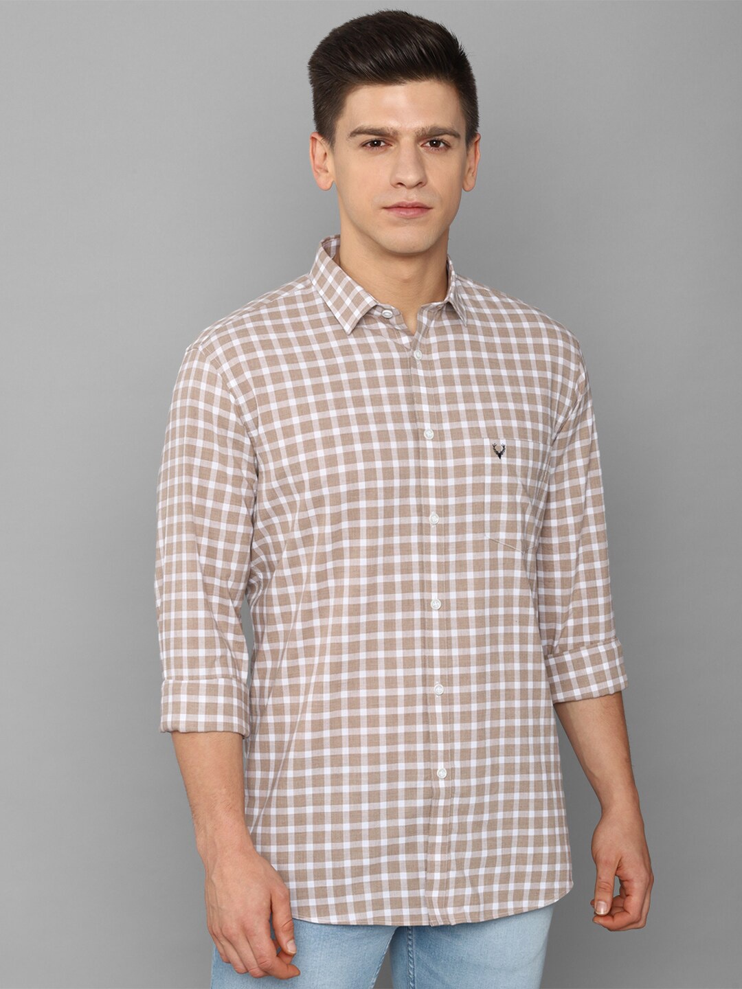

Allen Solly Men Beige & White Slim Fit Checked Cotton Casual Shirt