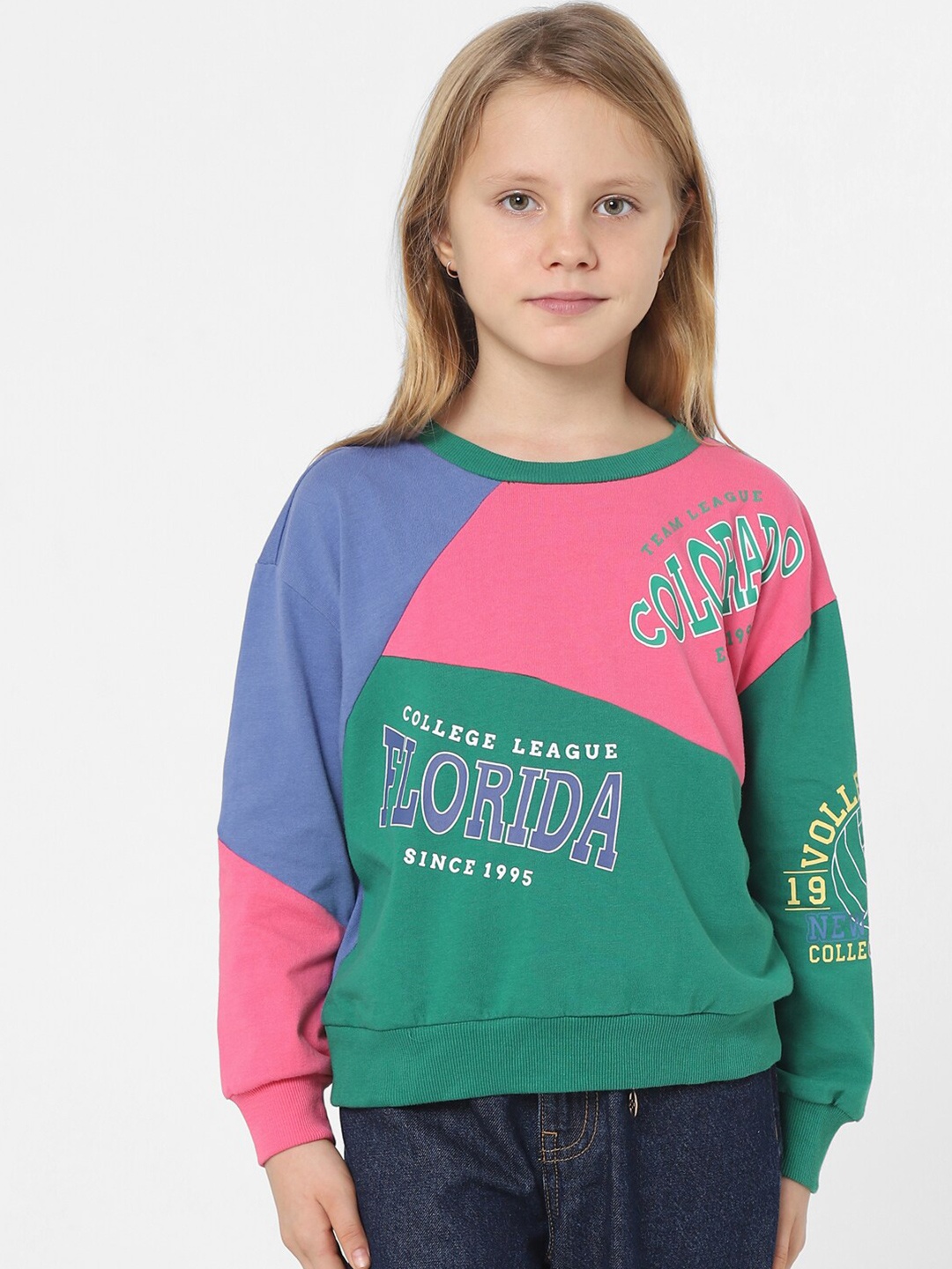 

KIDS ONLY Girls Green & Pink Printed Sweatshirt, Multi