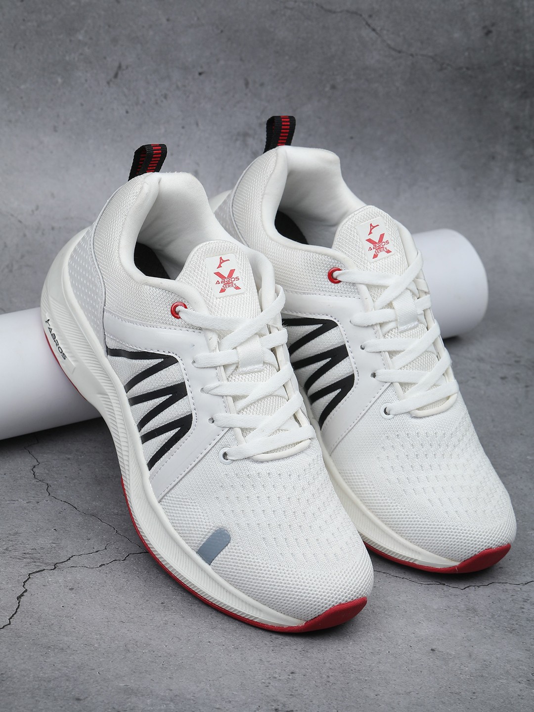 

ABROS Men White Mesh Running Shoes