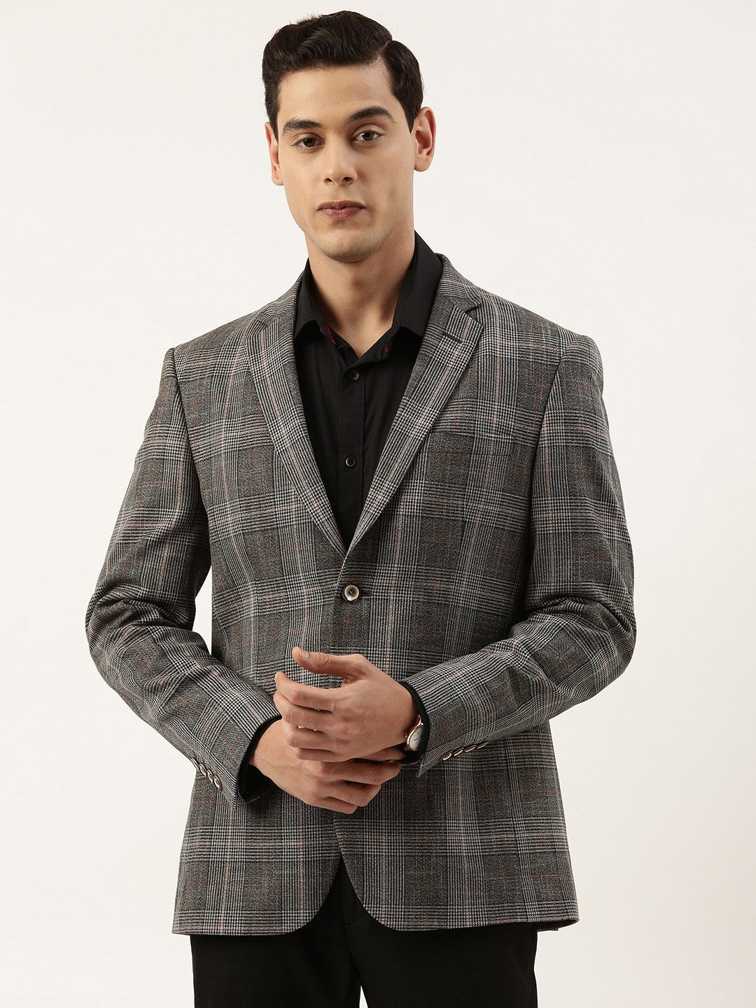

Peter England Men Black Checked Neo Slim Fit Single-Breasted Formal Blazer