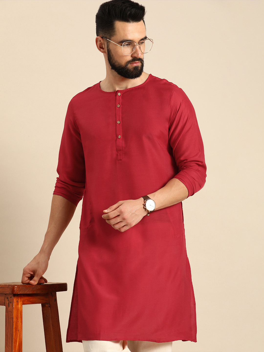 

Anouk Men Solid Pure Cotton Regular Kurta, Red