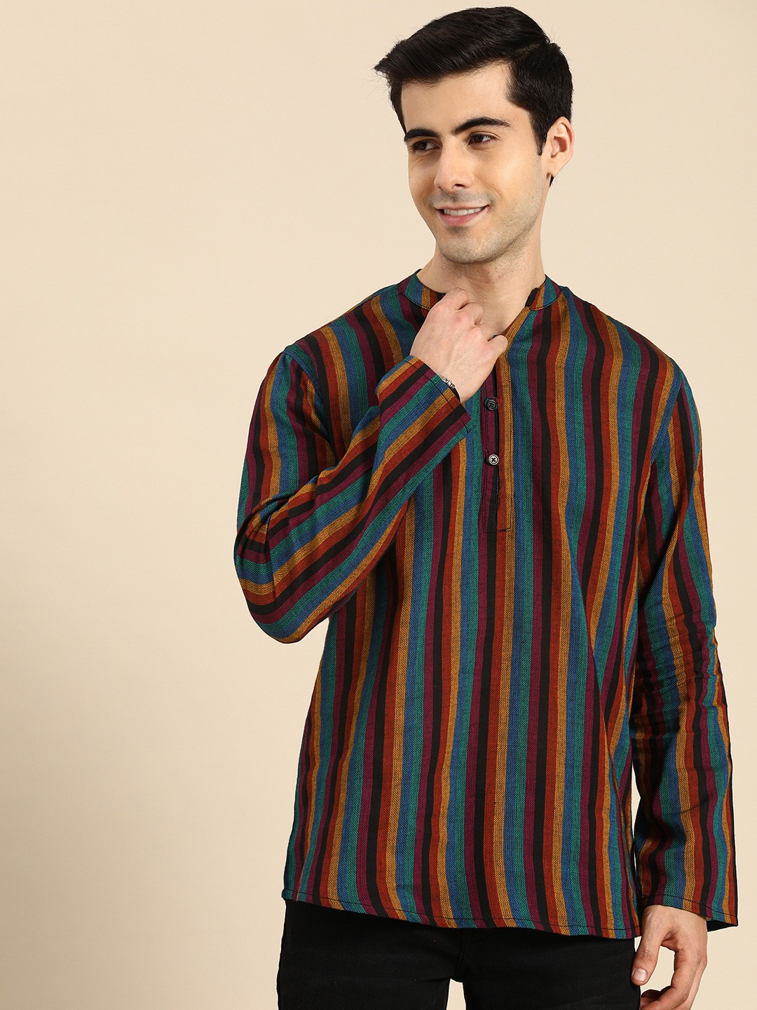 

Anouk Men Multicoloured Striped Pure Cotton Straight Kurta, Multi