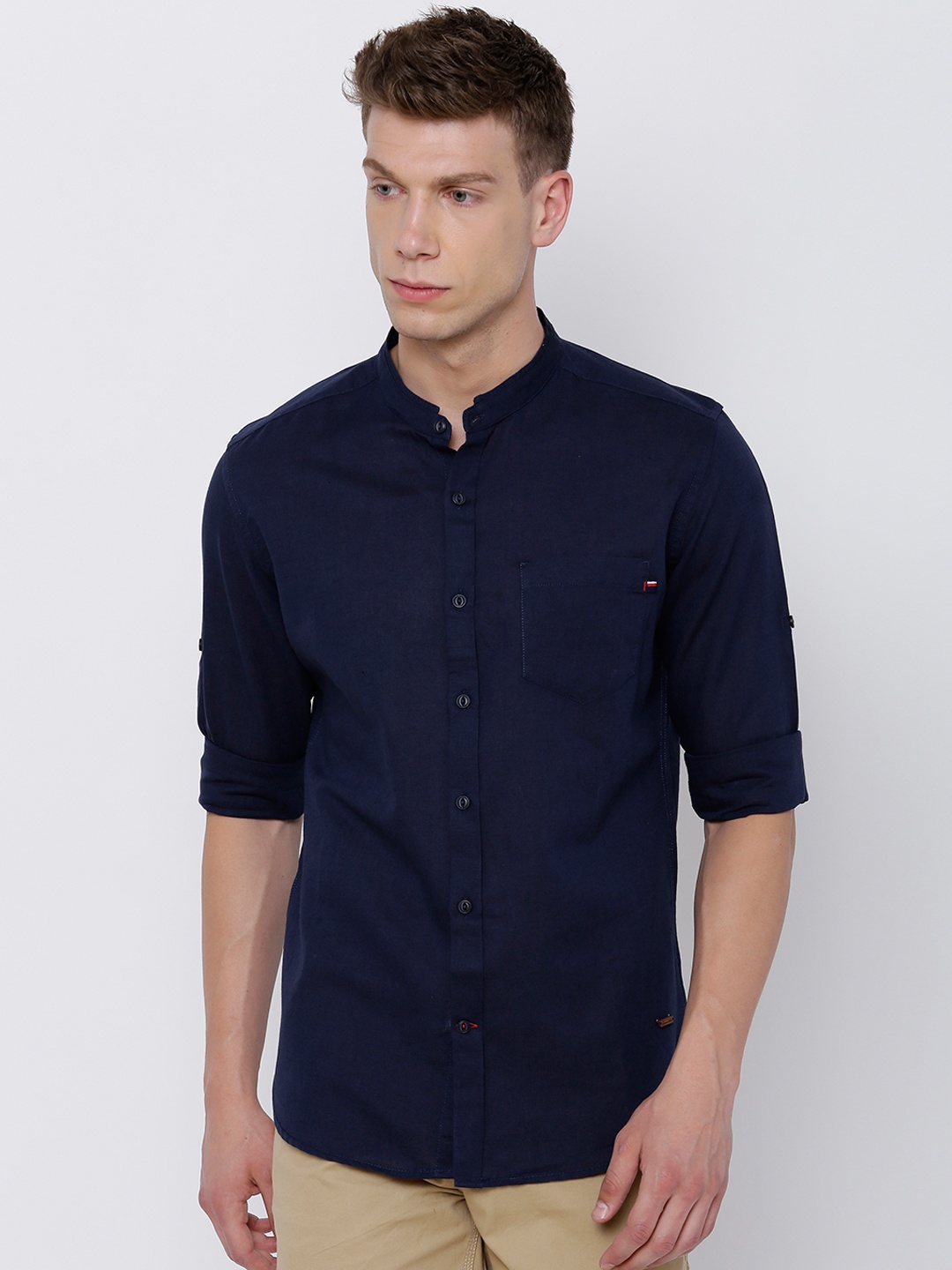 

LOCOMOTIVE Men Navy Slim Fit Solid Casual Shirt, Navy blue