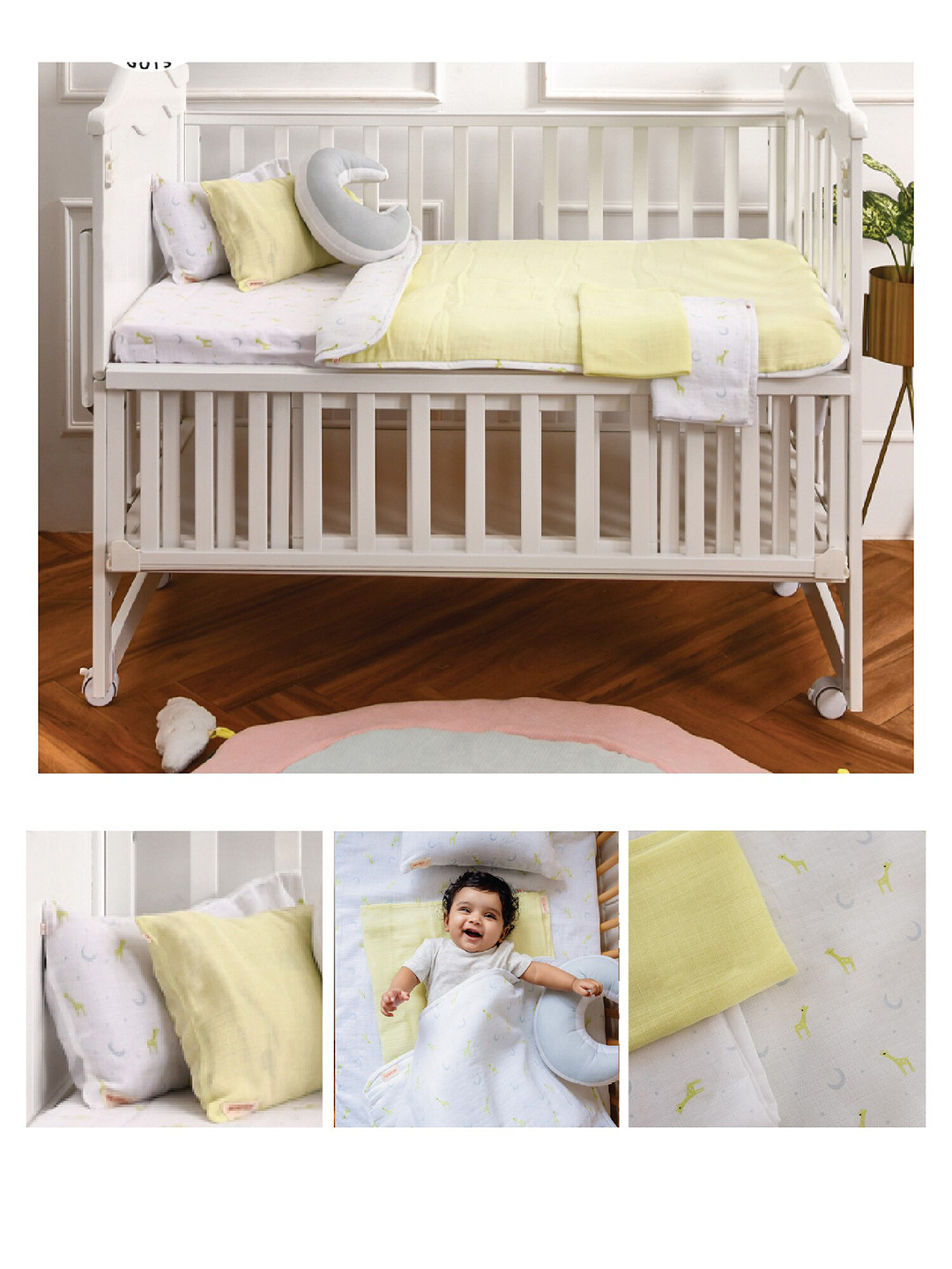

GREENDIGO Kids White & Yellow Printed Pure Organic Cotton Spotty Dotty Baby Cot Set