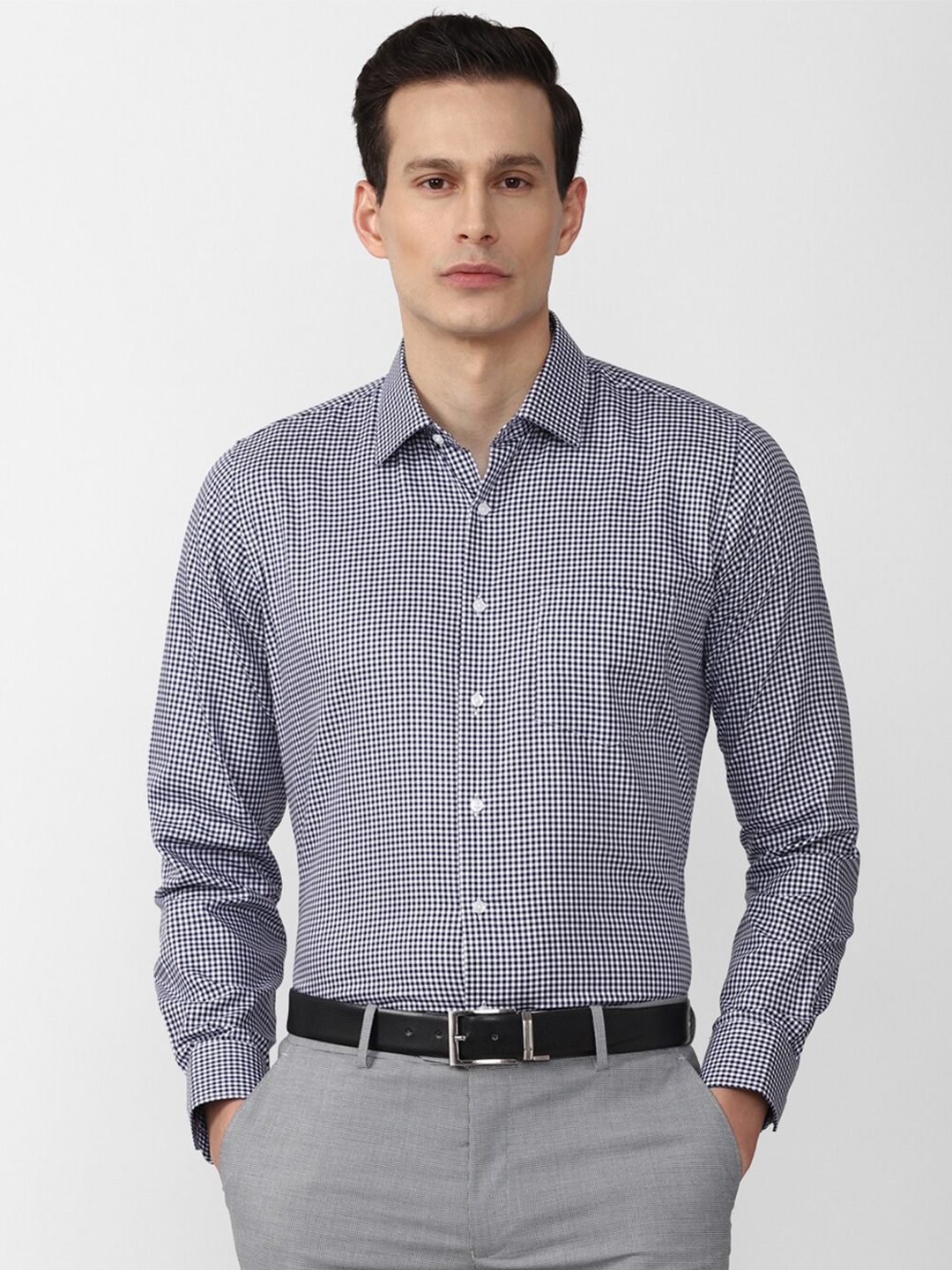 

Van Heusen Men Navy Blue Slim Fit Micro Checks Checked Pure Cotton Casual Shirt