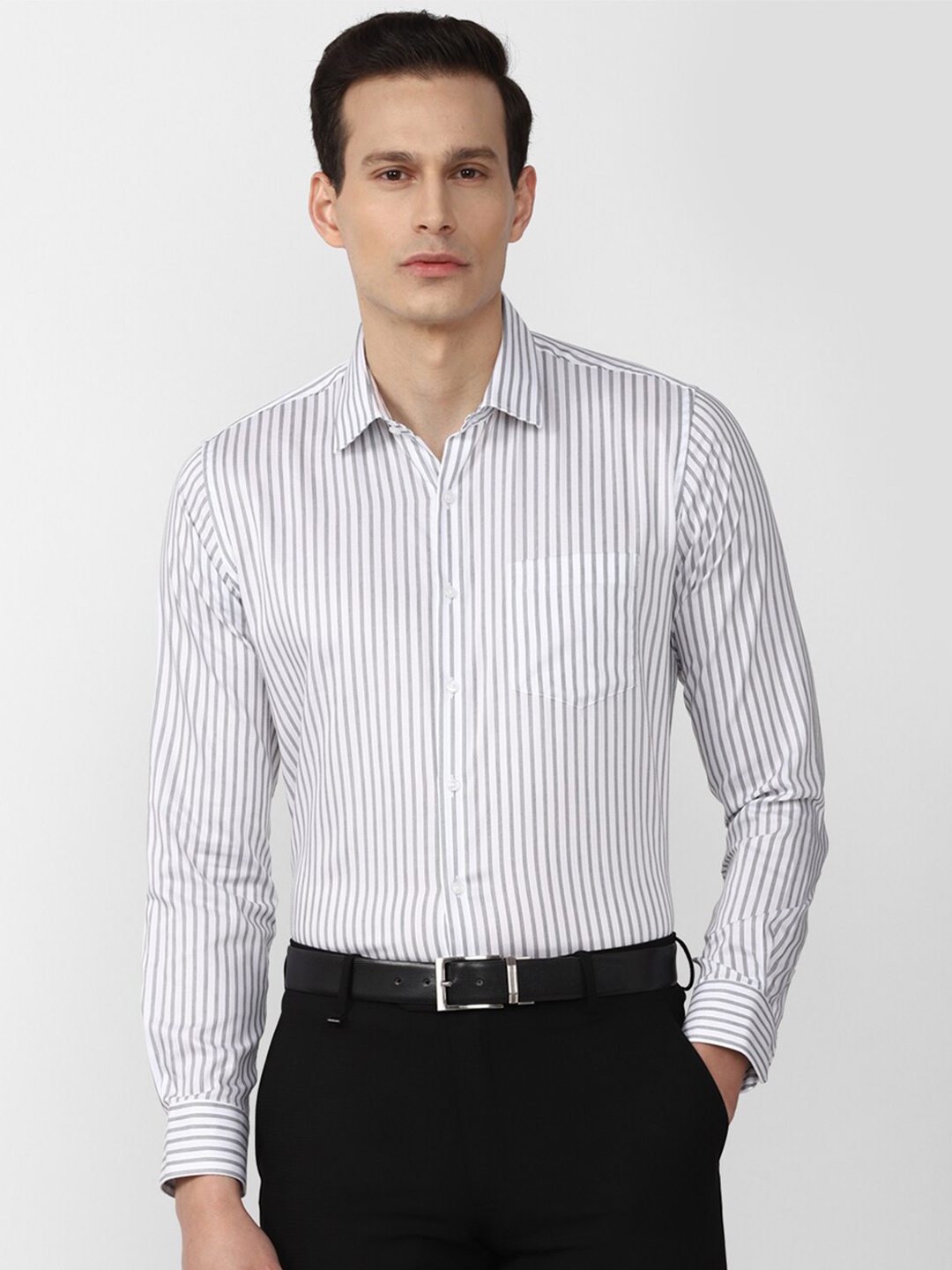 

Van Heusen Men Grey Slim Fit Striped Cotton Formal Shirt