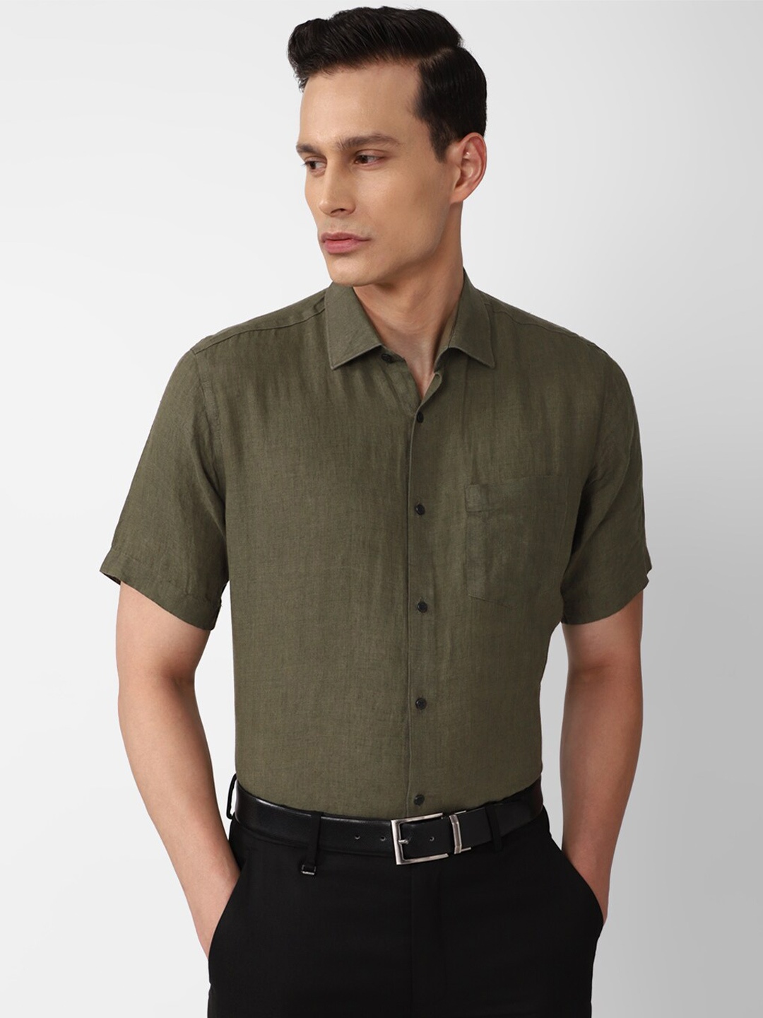 

Van Heusen Men Olive Green Casual Shirt