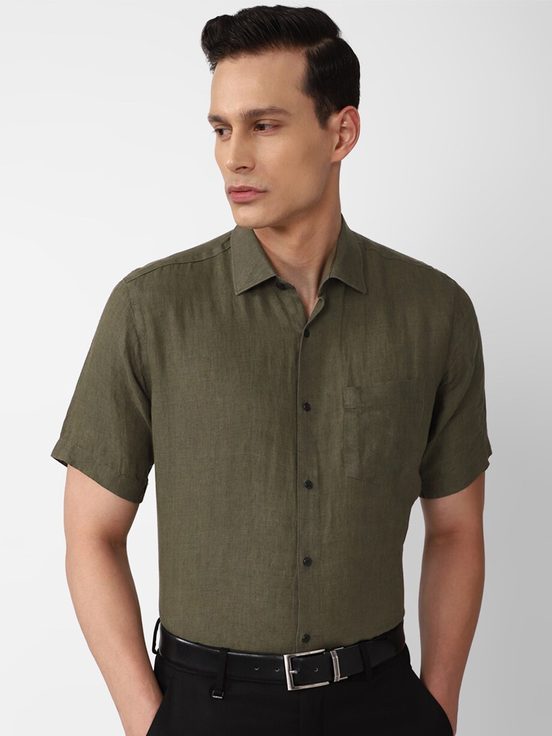 

Van Heusen Men Olive Green Formal Shirt