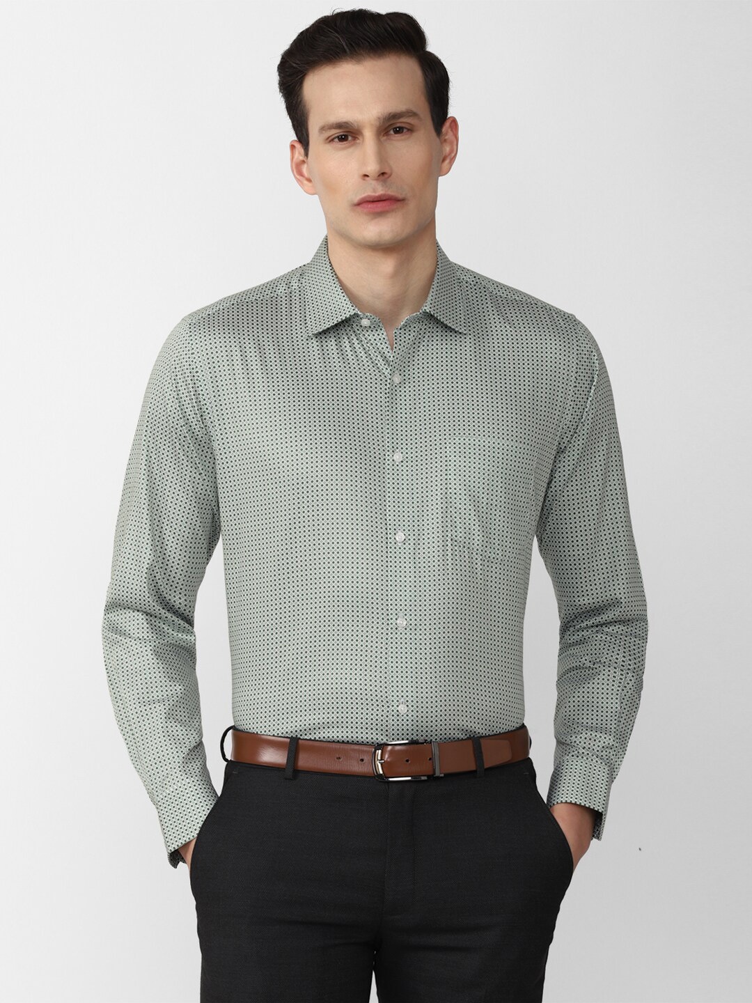 

Van Heusen Men Olive Green Micro Checks Checked Pure Cotton Casual Shirt