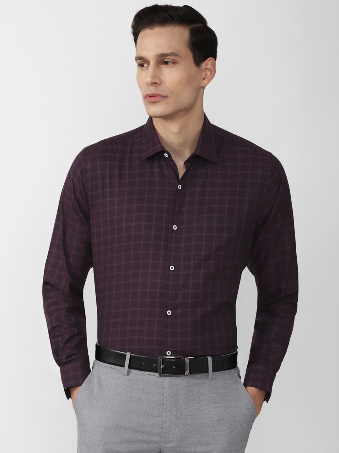 

Van Heusen Men Purple Windowpane Checks Regular Fit Formal Shirt