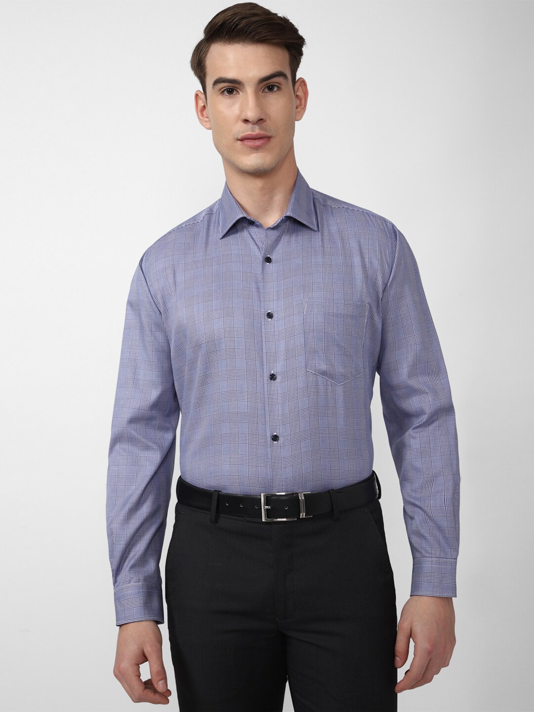 

Van Heusen Men Blue Grid Tattersall Checks Checked Formal Shirt