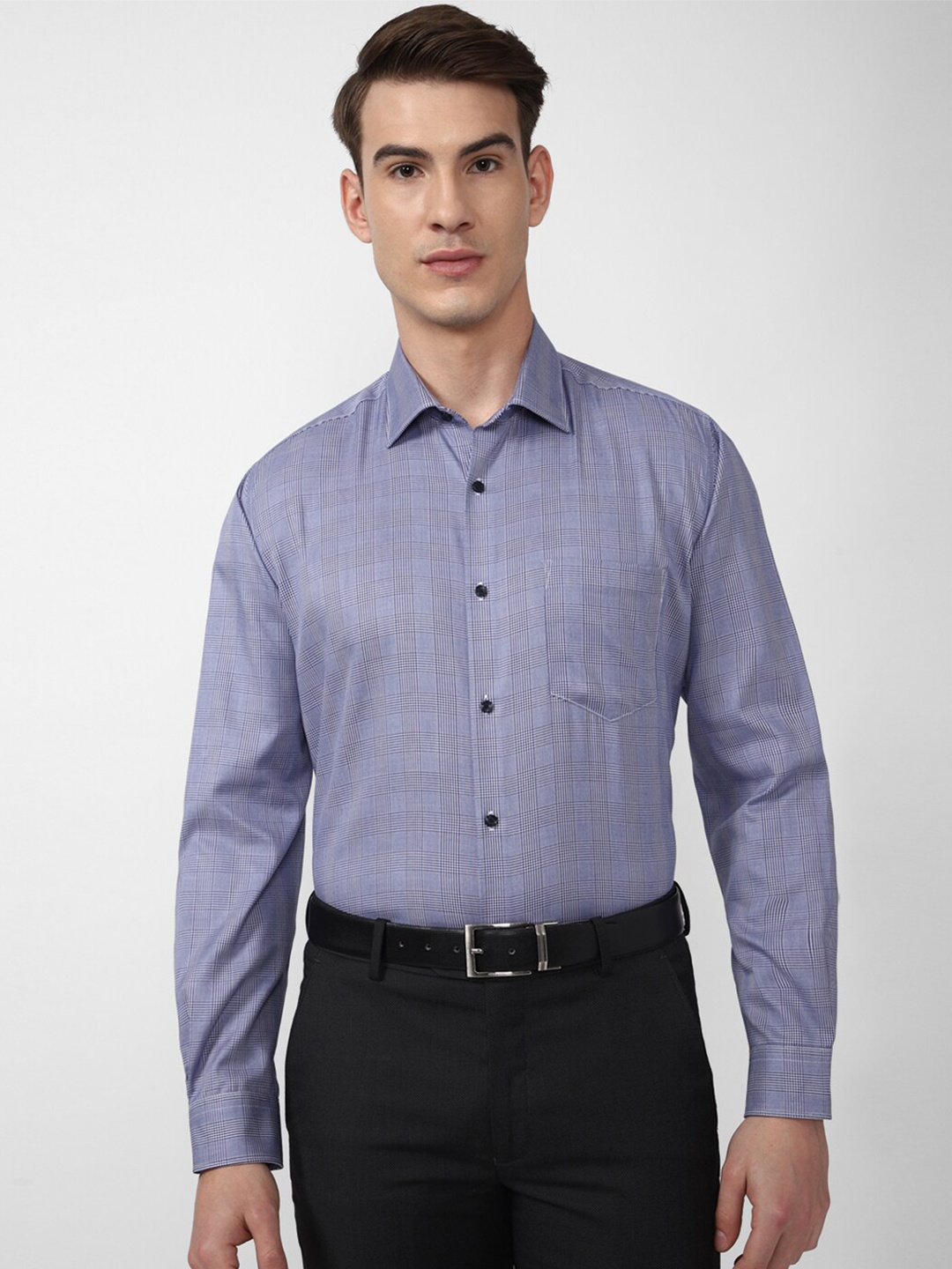 

Van Heusen Men Blue Checked Pure Cotton Casual Shirt