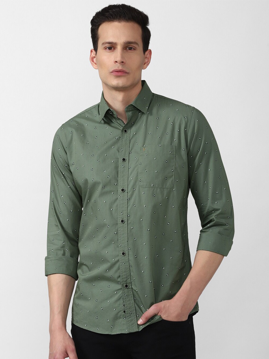 

Van Heusen Sport Men Olive Green Printed Slim Fit Casual Shirt