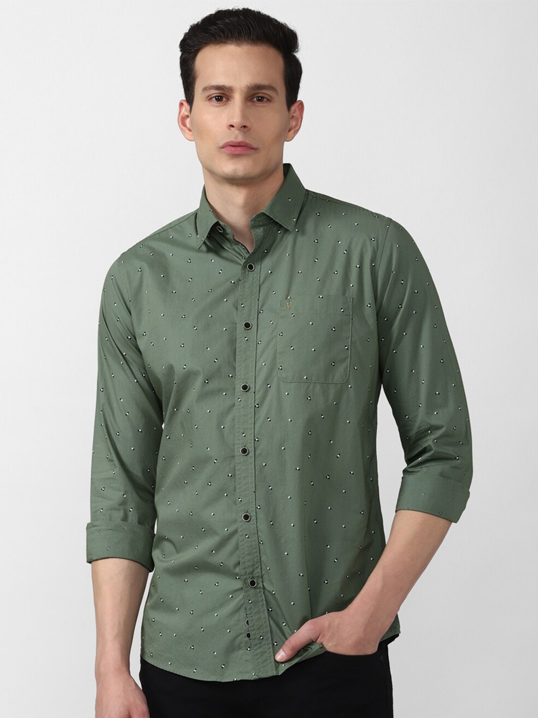

Van Heusen Sport Men Green Slim Fit Printed Casual Shirt