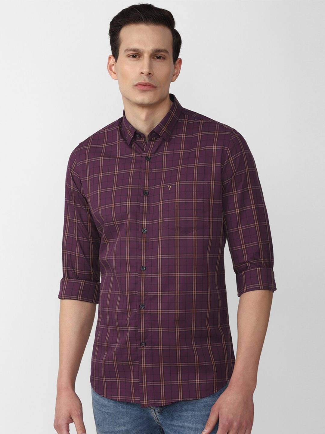 

Van Heusen Sport Men Maroon Slim Fit Tartan Checks Checked Cotton Casual Shirt
