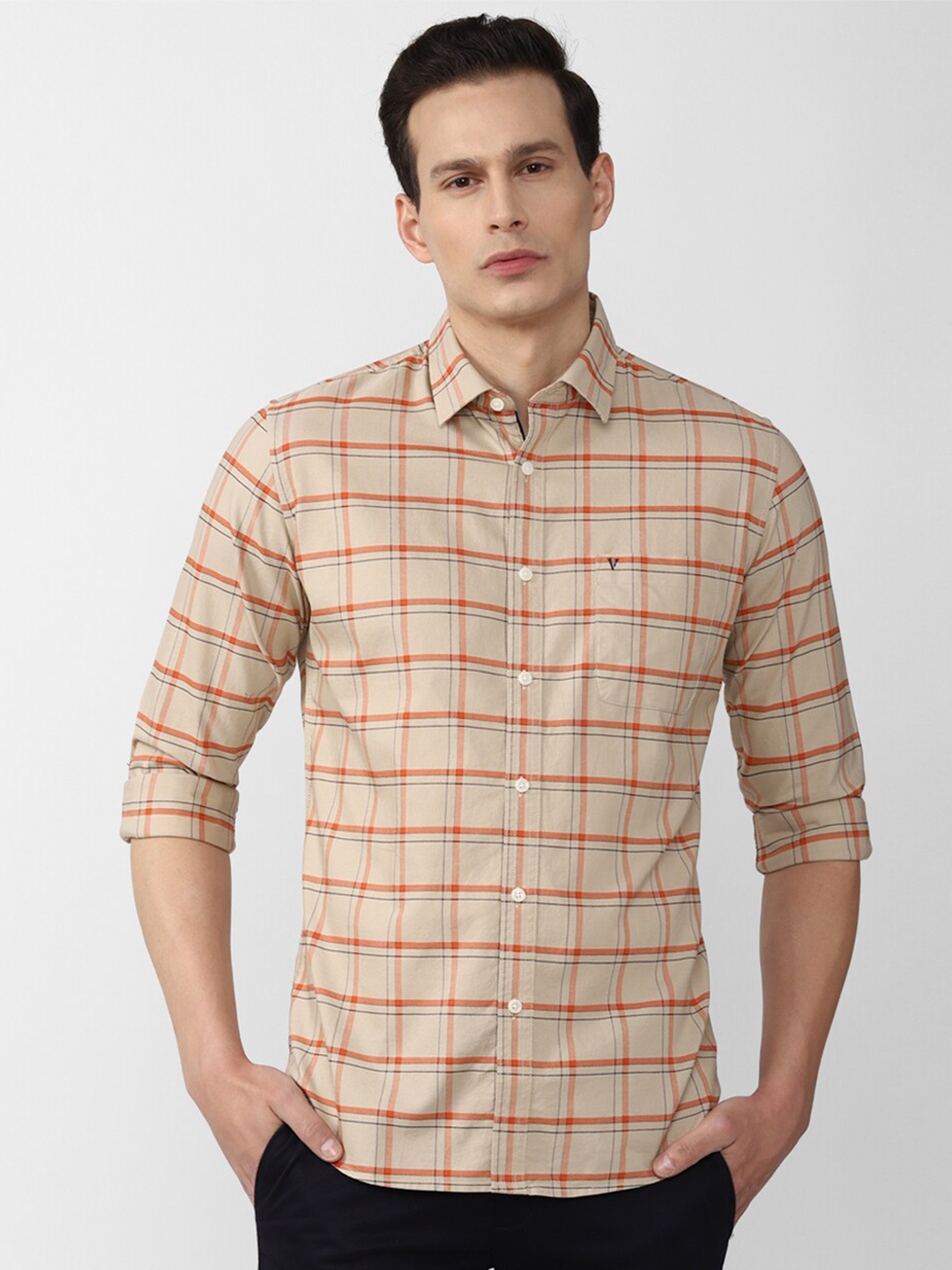 

Van Heusen Sport Men Cotton Khaki Slim Fit Checked Casual Shirt