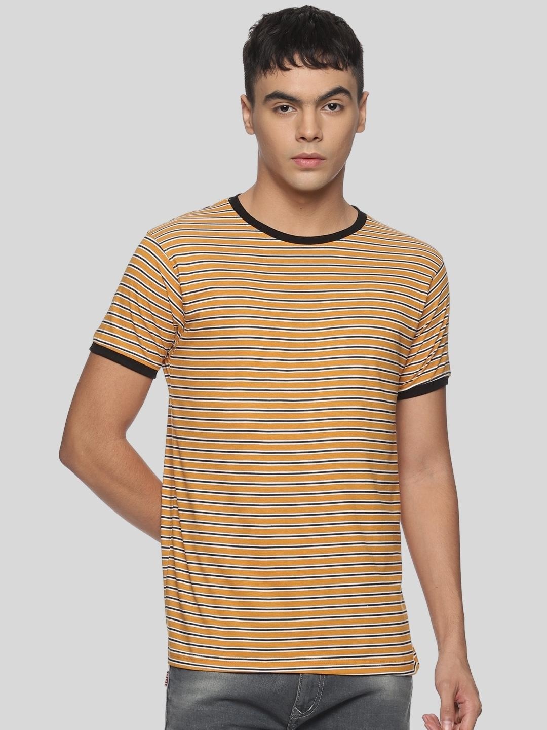 

DEZANO Men Yellow Striped T-shirt
