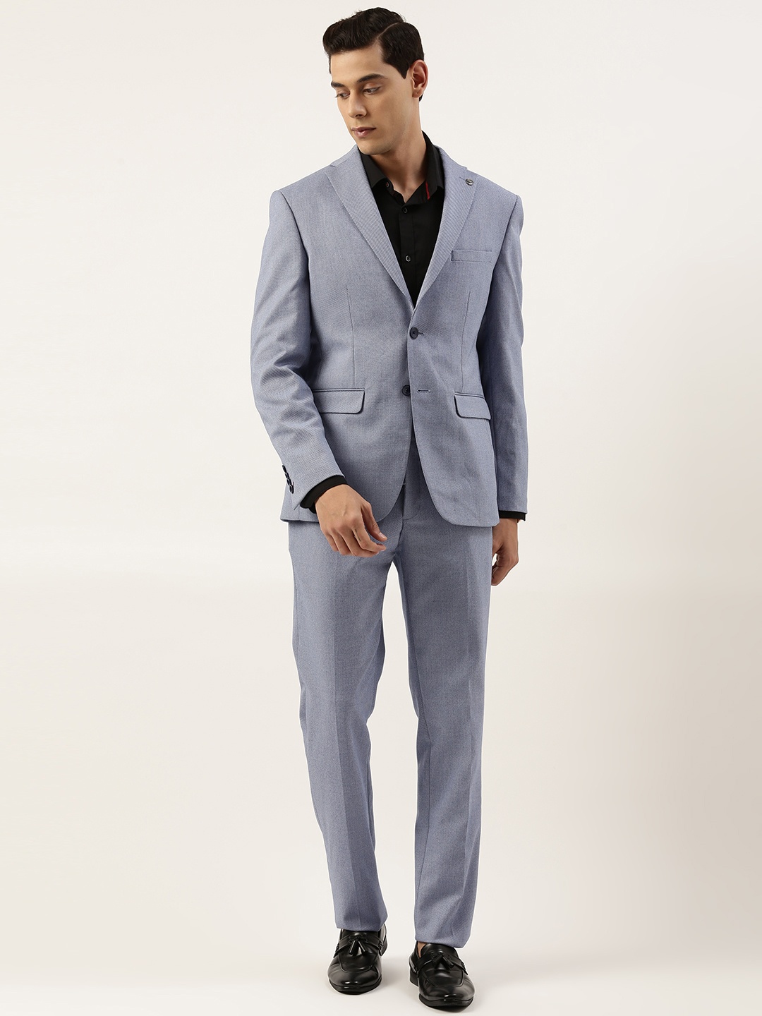 

Peter England Men Blue Textured Single-Breasted Two-Piece Formal Suit
