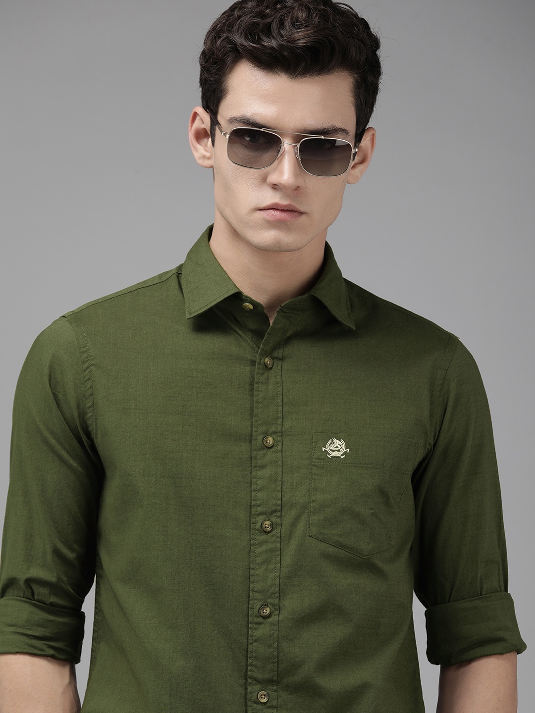 

U S Polo Assn Men Olive Green Tailored Fit Pure Cotton Casual Shirt