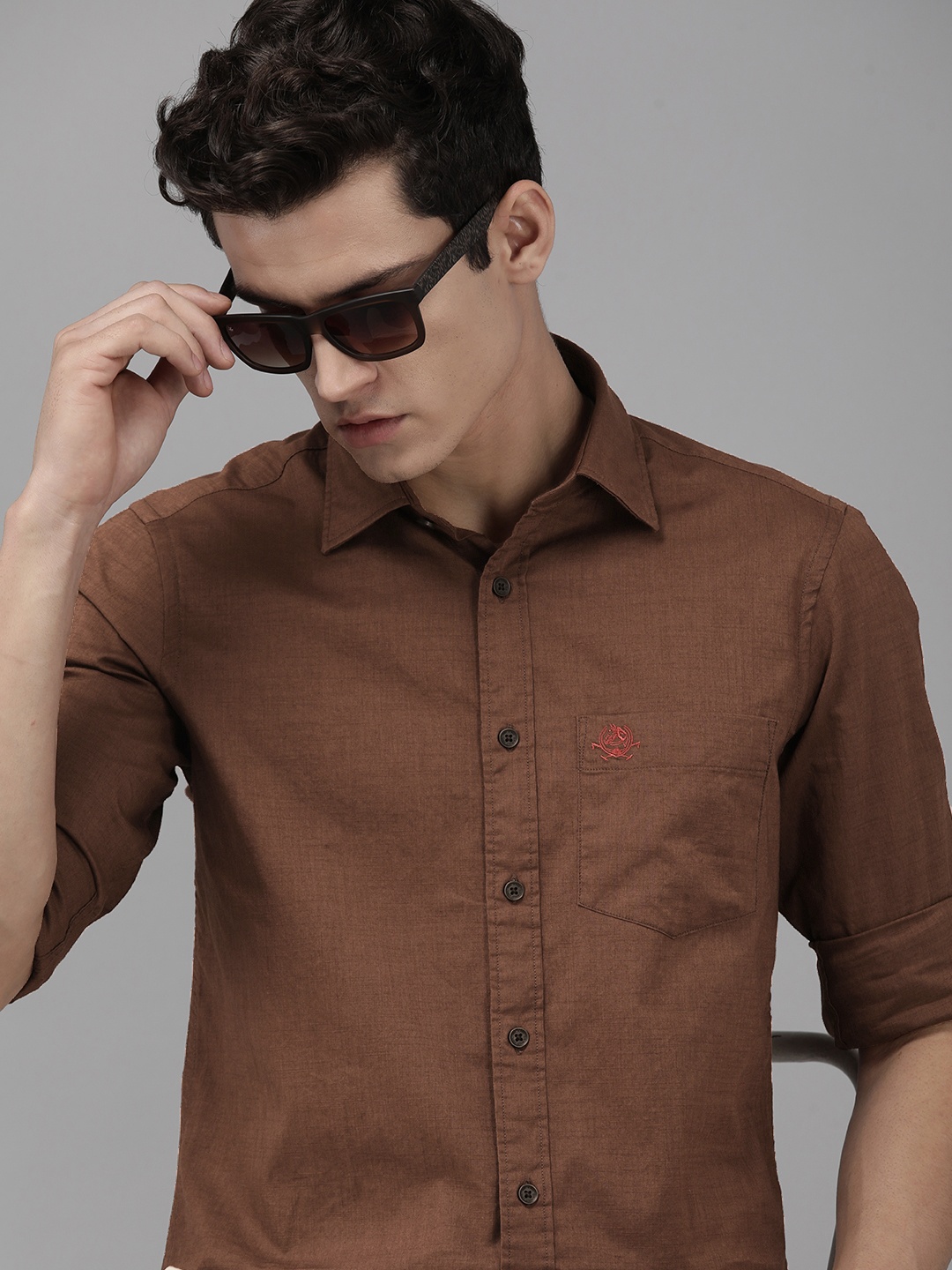 

U S Polo Assn Men Brown Tailored Fit Pure Cotton Casual Shirt