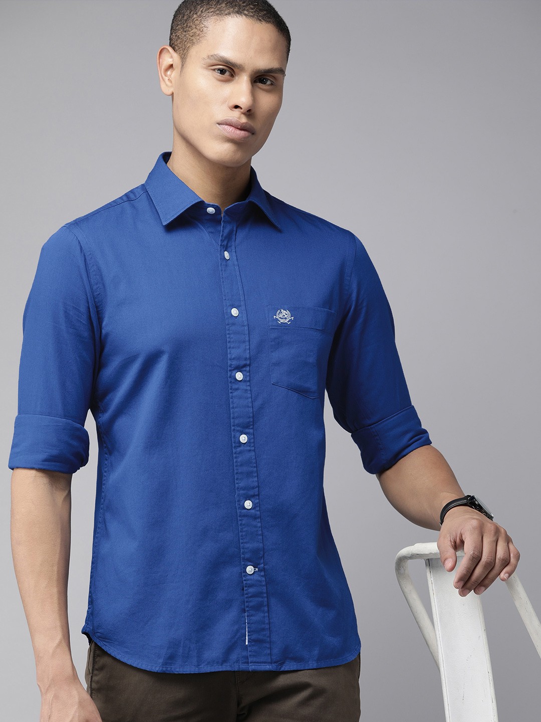 

U S Polo Assn Men Tailored Fit Solid Pure Cotton Casual Shirt, Blue