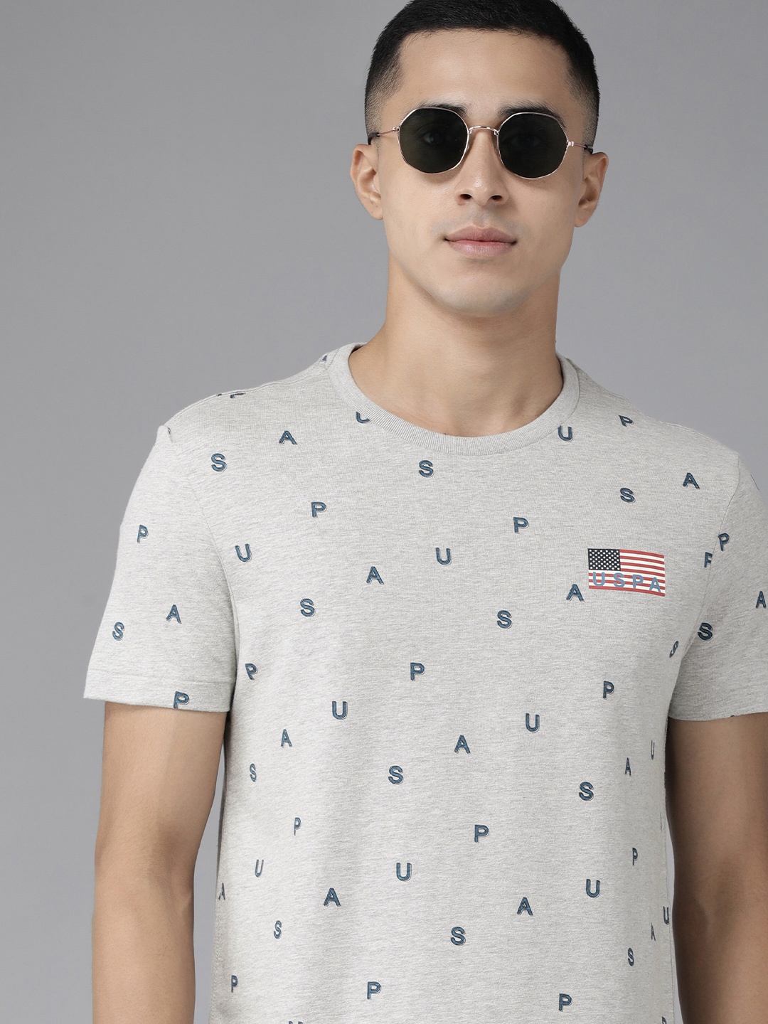 

U.S. Polo Assn. Denim Co. Men Grey Brand Logo Printed Slim Fit T-shirt