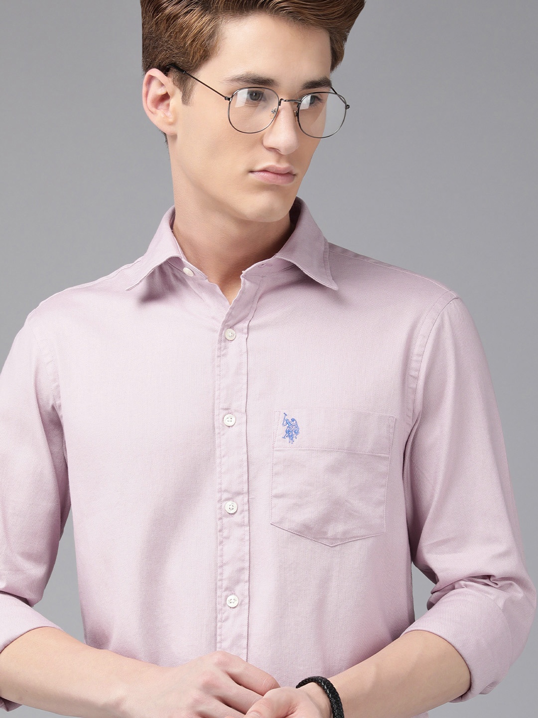 

U.S. Polo Assn. Men Pink Tailored Fit Solid Opaque Pure Cotton Casual Shirt