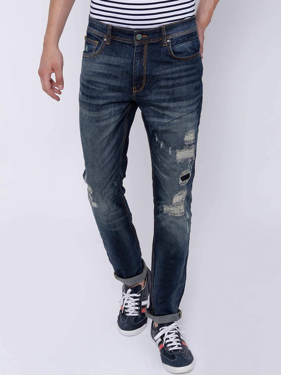 

LOCOMOTIVE Men Blue Dragon Slim Fit Mildly Distressed Stretchable Jeans