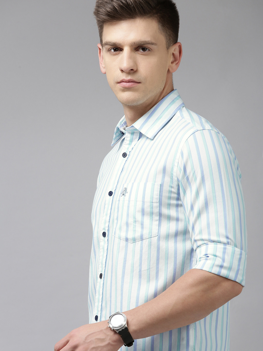 

U.S. Polo Assn. Men White Tailored Fit Multi Stripes Opaque Pure Cotton Casual Shirt