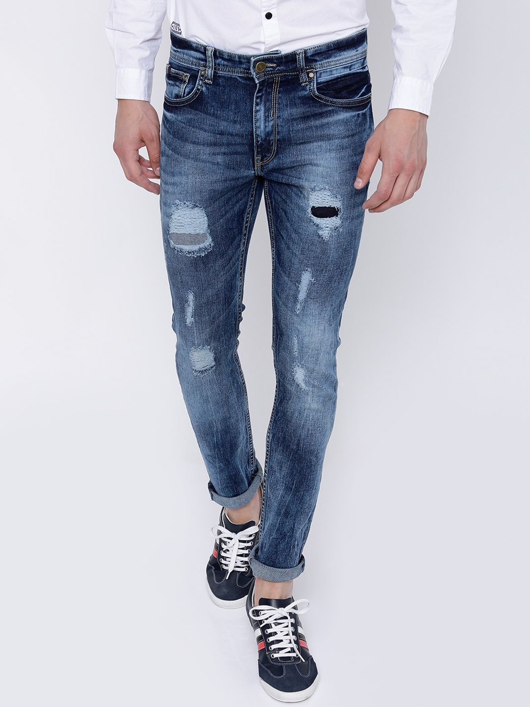 

LOCOMOTIVE Men Blue Dragon Slim Fit Mildly Distressed Stretchable Jeans