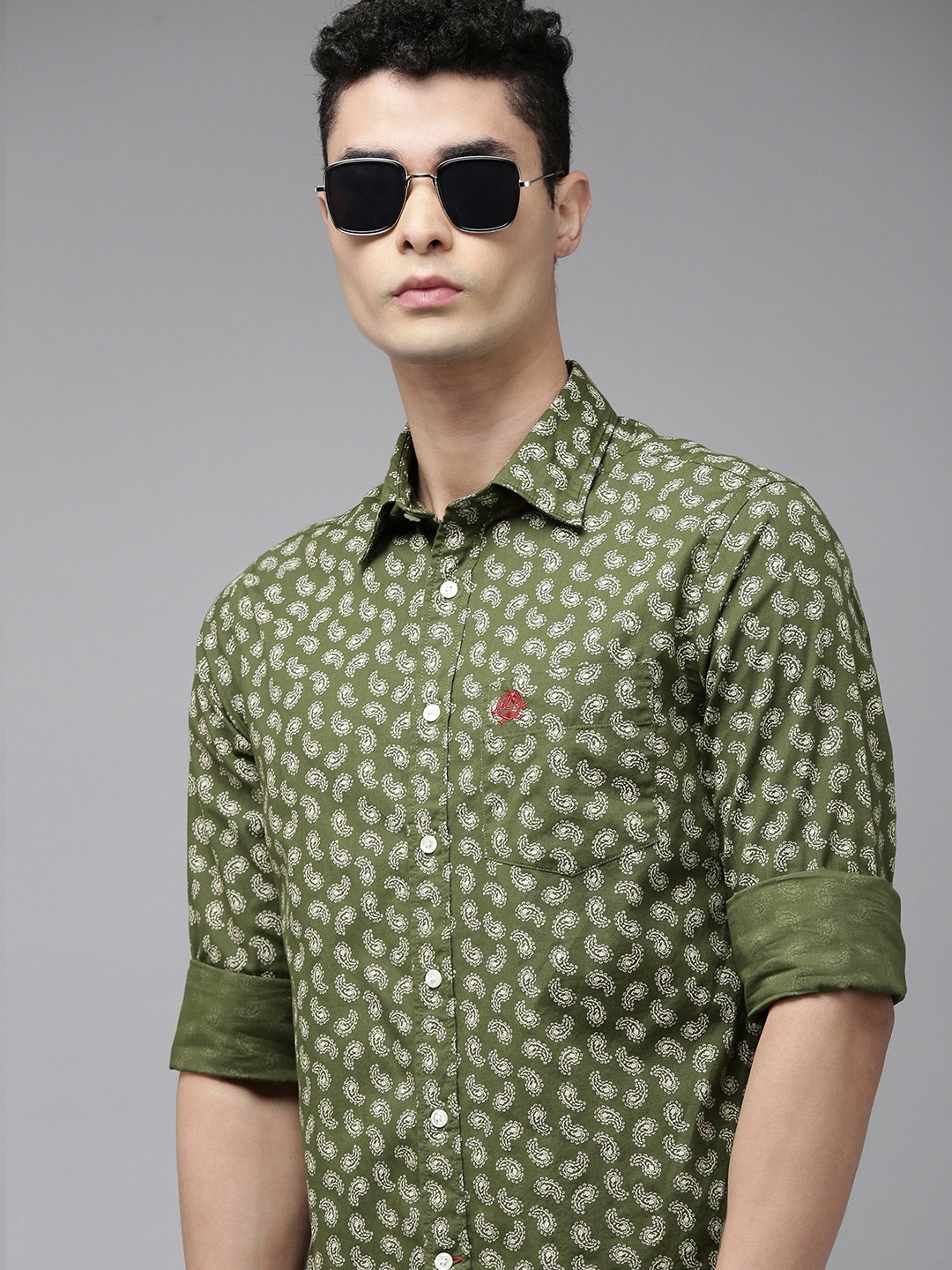 

U S Polo Assn Men Green Printed Casual Pure Cotton Shirt