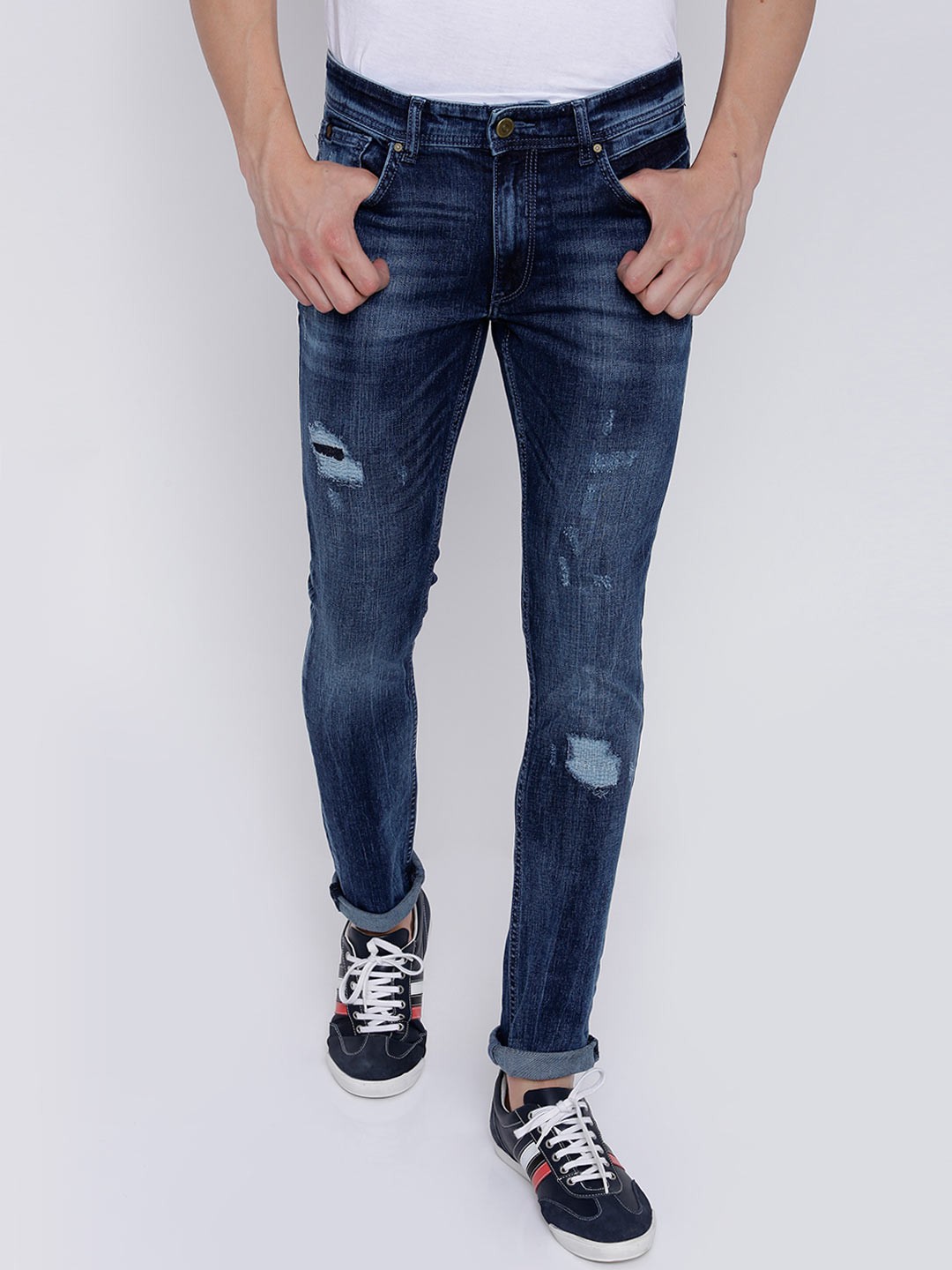 

LOCOMOTIVE Men Blue Dragon Slim Fit Mildly Distressed Stretchable Jeans