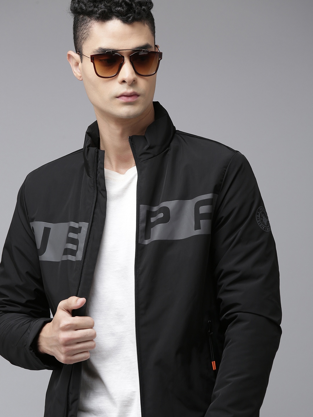 

U S Polo Assn Denim Co Men Black Brand Logo Open Front Jacket
