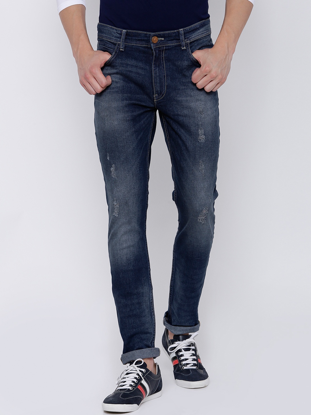 

LOCOMOTIVE Men Blue Slim Fit Mid-Rise Mildly Distressed Jeans