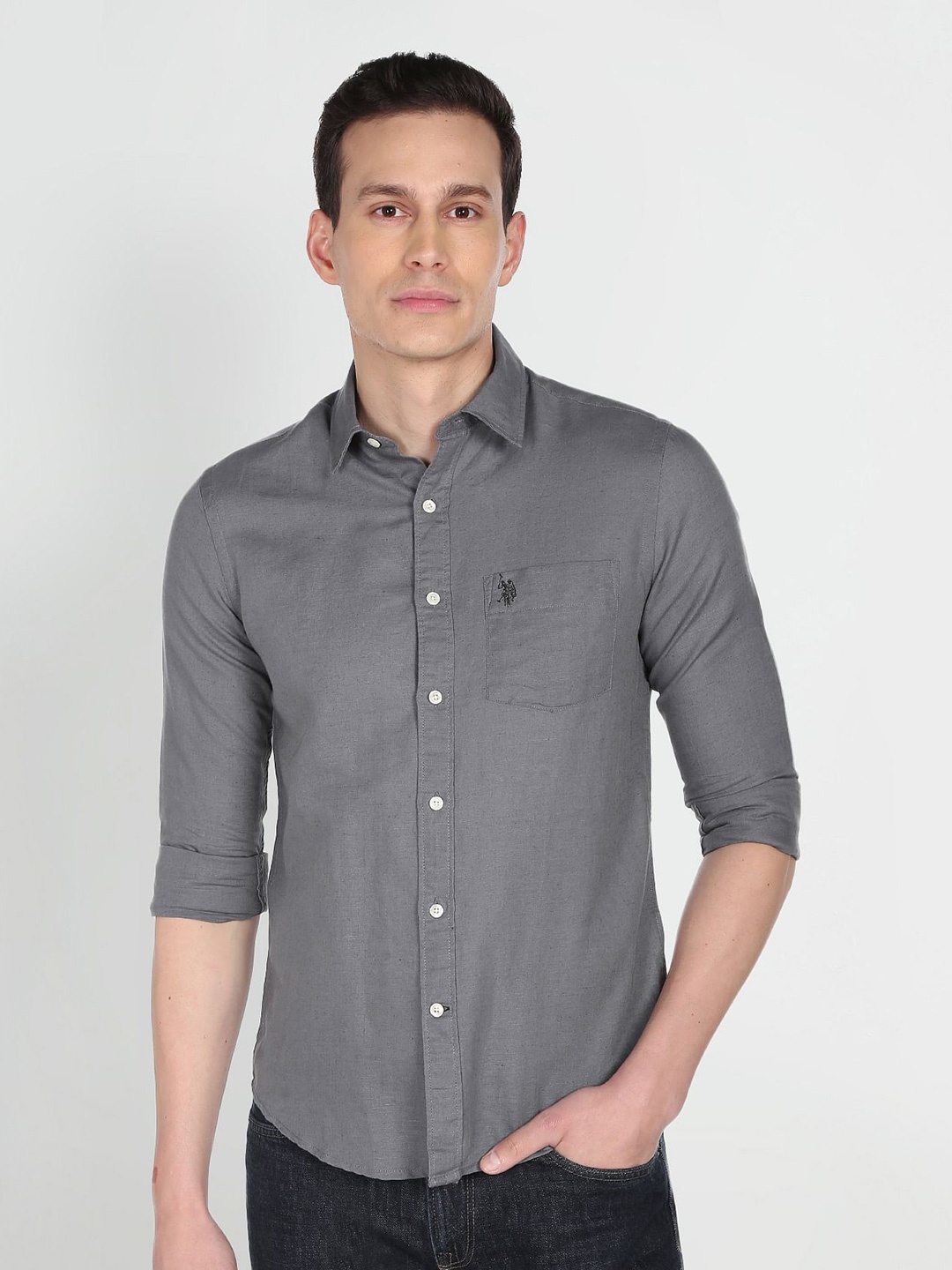 

U.S. Polo Assn. Men Grey Tailored Fit Casual Shirt