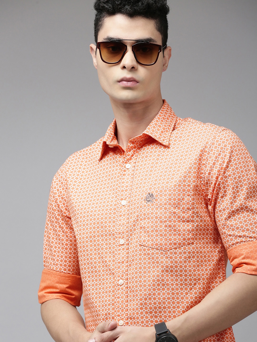 

U S Polo Assn Men Orange Printed Casual Pure Cotton Shirt