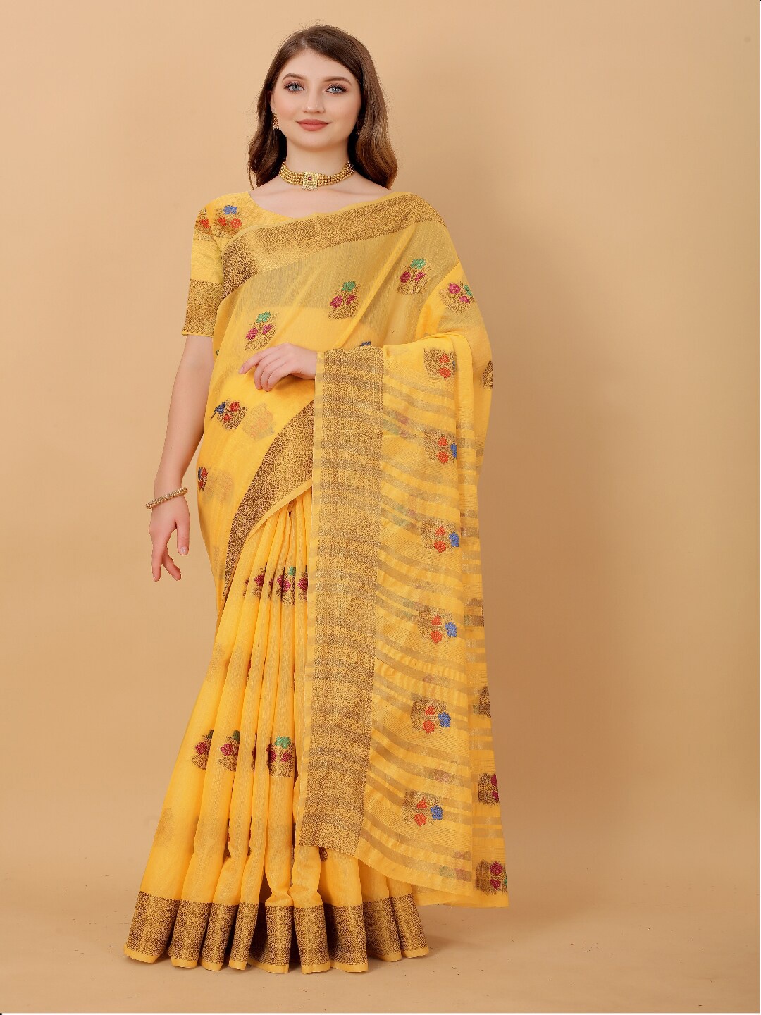 

VSaree Women Yellow & Gold-Toned Woven Design Zari Silk Blend Banarasi Saree