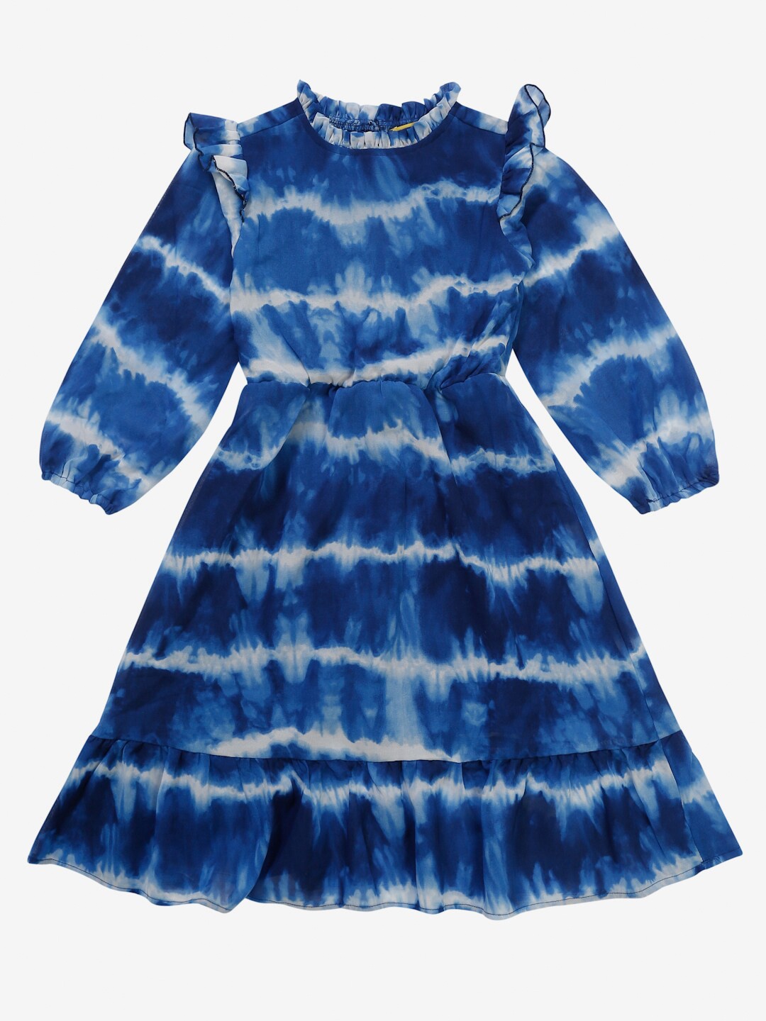 

NYNSH Girls Blue Tie and Dye Dyed Ruffle A-Line Dress