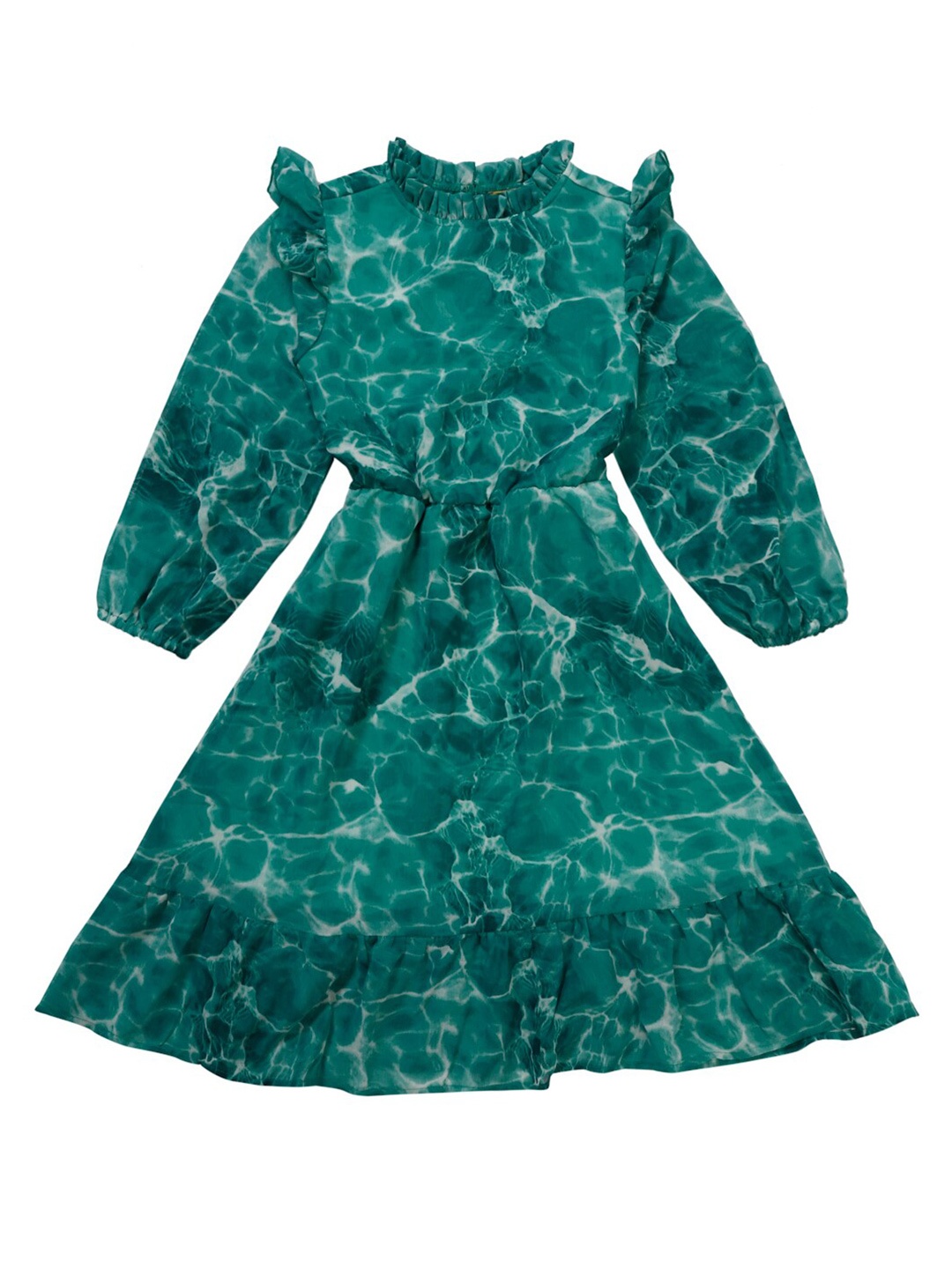 

NYNSH- PlusS Kids Girls Green Printed Fit and Flare Dress