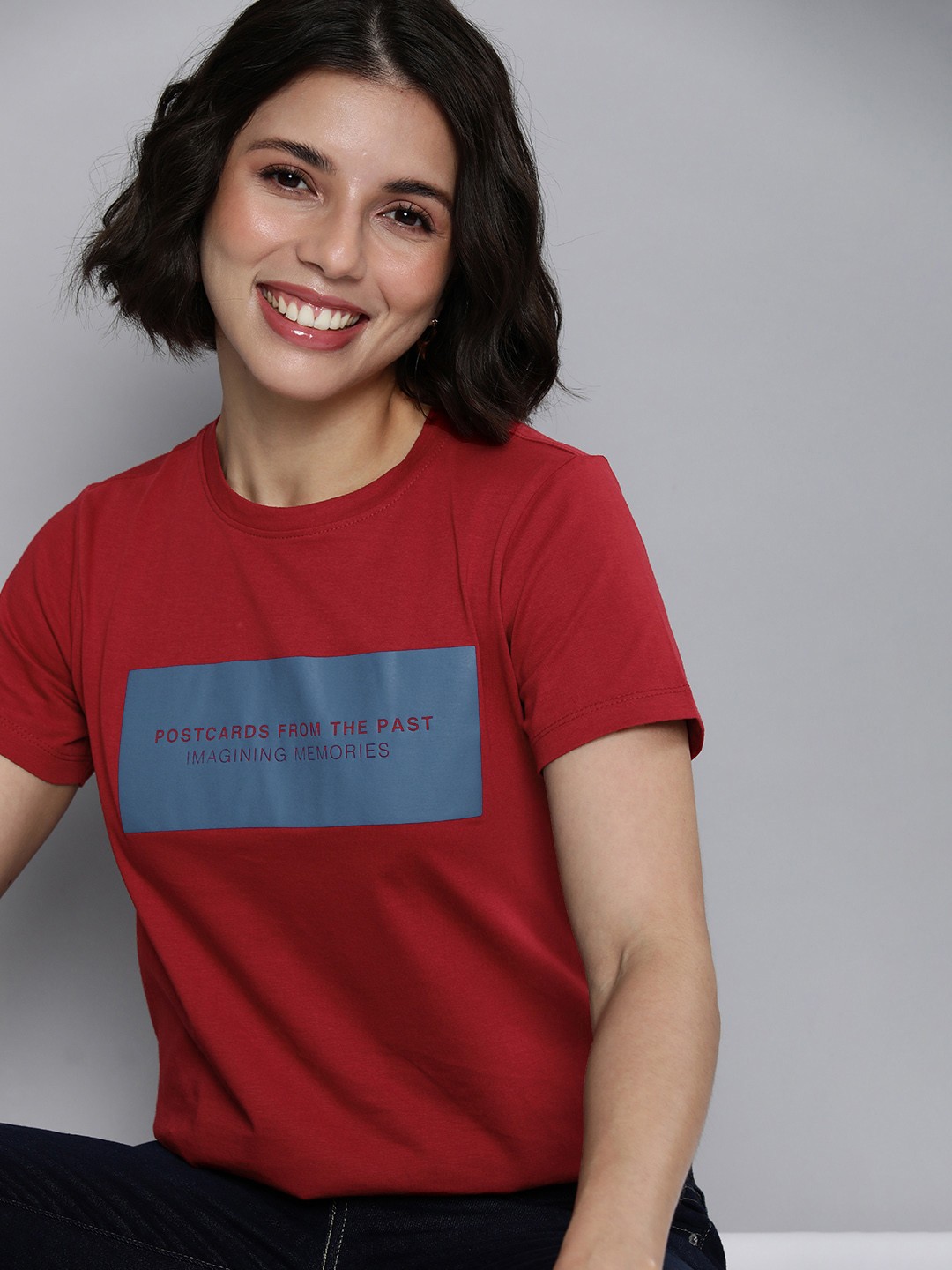 

Mast & Harbour Women Red Typography Printed Pure Cotton T-shirt