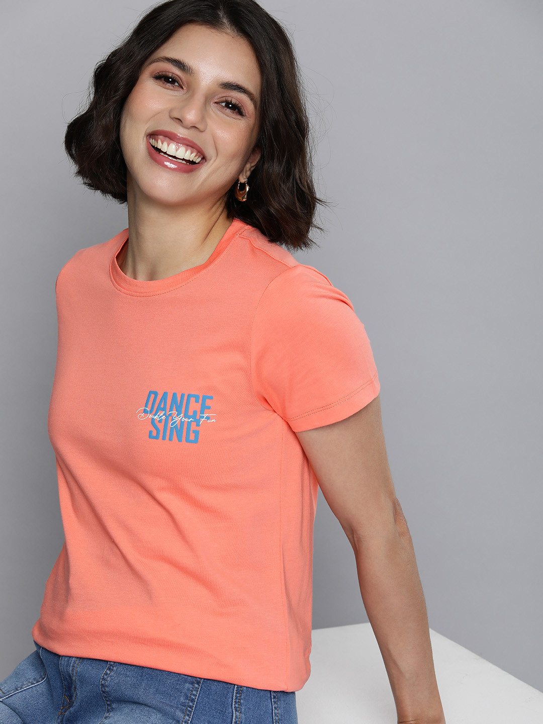 

Mast & Harbour Women Peach-Coloured Pure Cotton T-shirt