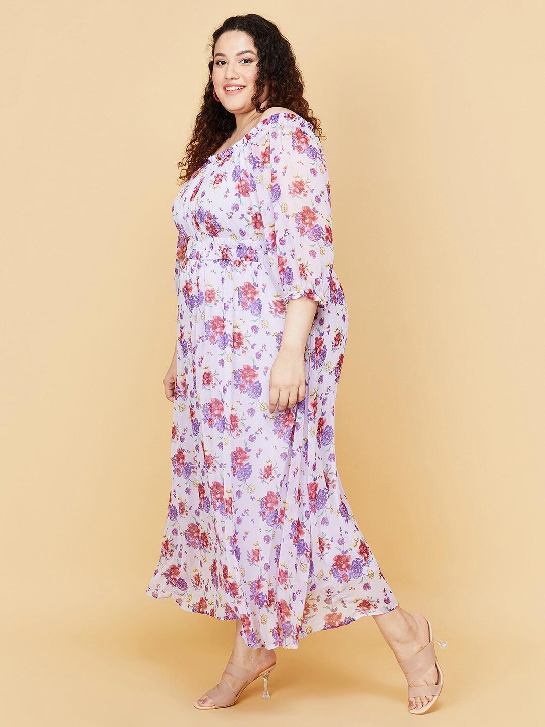 

max Plus Size Women Purple Floral Off-Shoulder Kaftan Maxi Dress