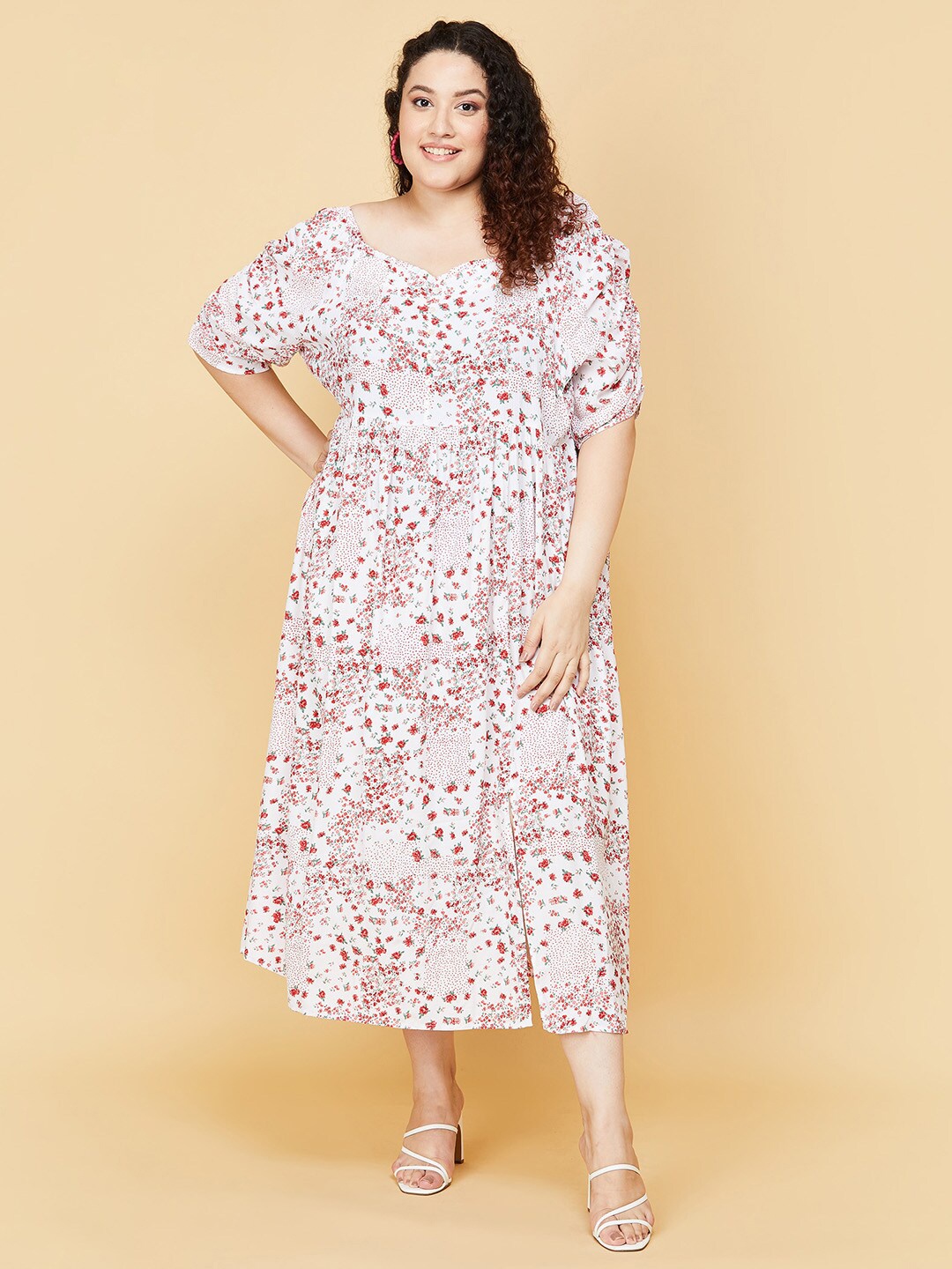 

max Cream-Coloured Floral Midi Dress