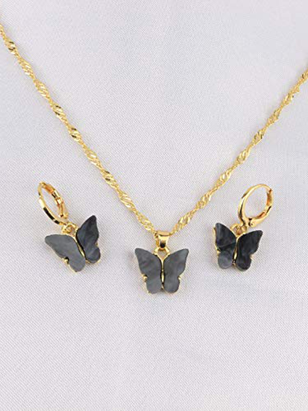 

ANNA CREATIONS Gold-Toned & Black Colored Butterfly Designed Pendant Set