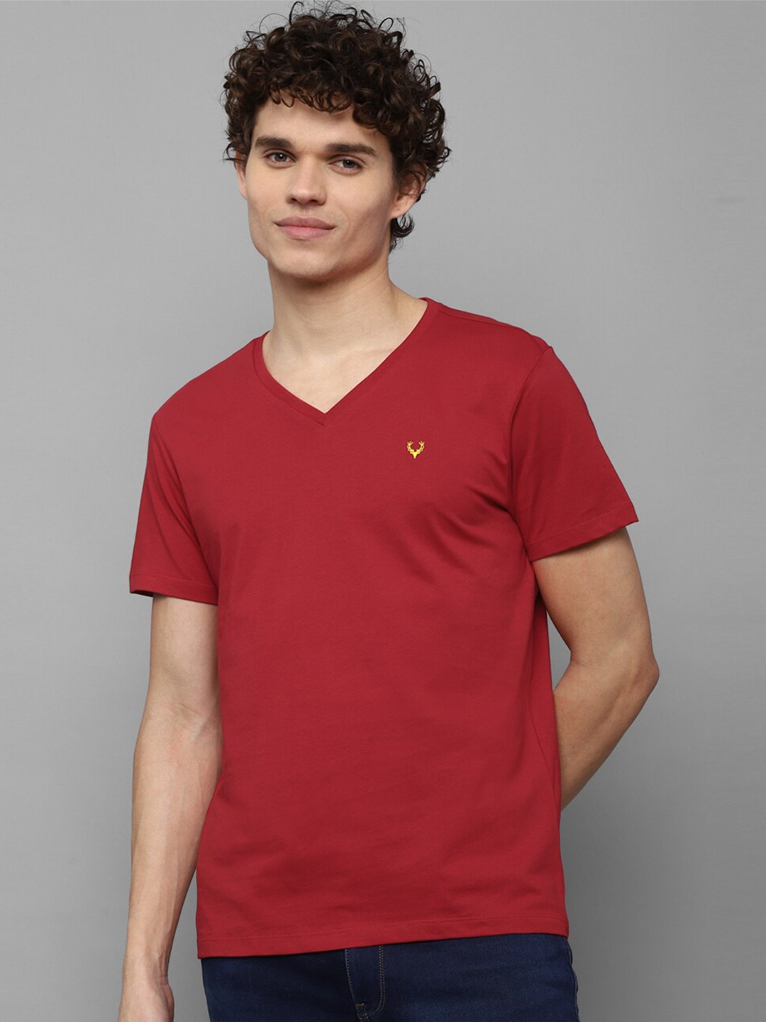 

Allen Solly Men Red V-Neck Cotton T-shirt