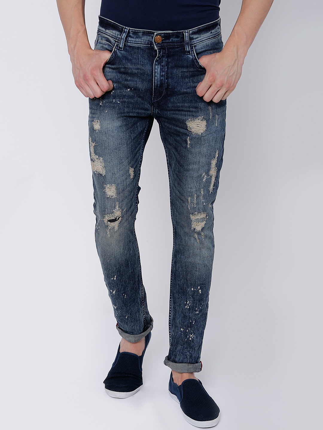 

LOCOMOTIVE Men Blue Slim Fit Highly Distressed Stretchable Jeans