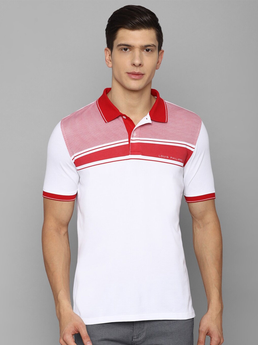 

Louis Philippe Men White Colourblocked Polo Collar T-shirt