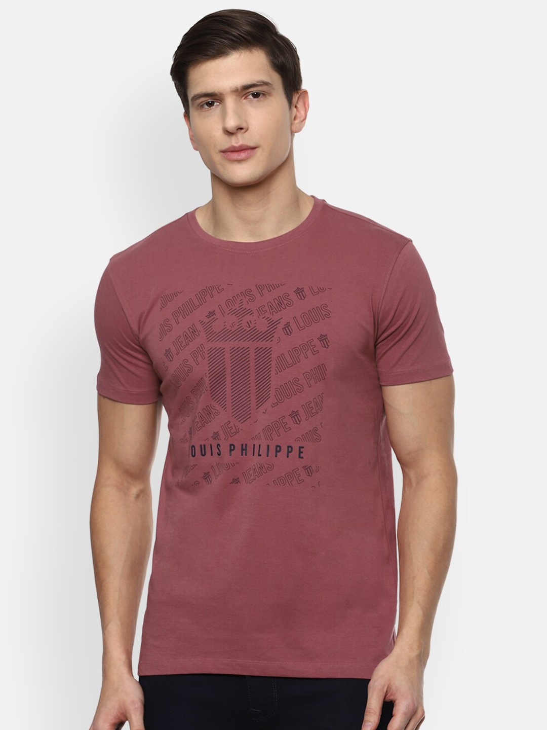 

Louis Philippe Jeans Men Purple Typography Printed Slim Fit T-shirt
