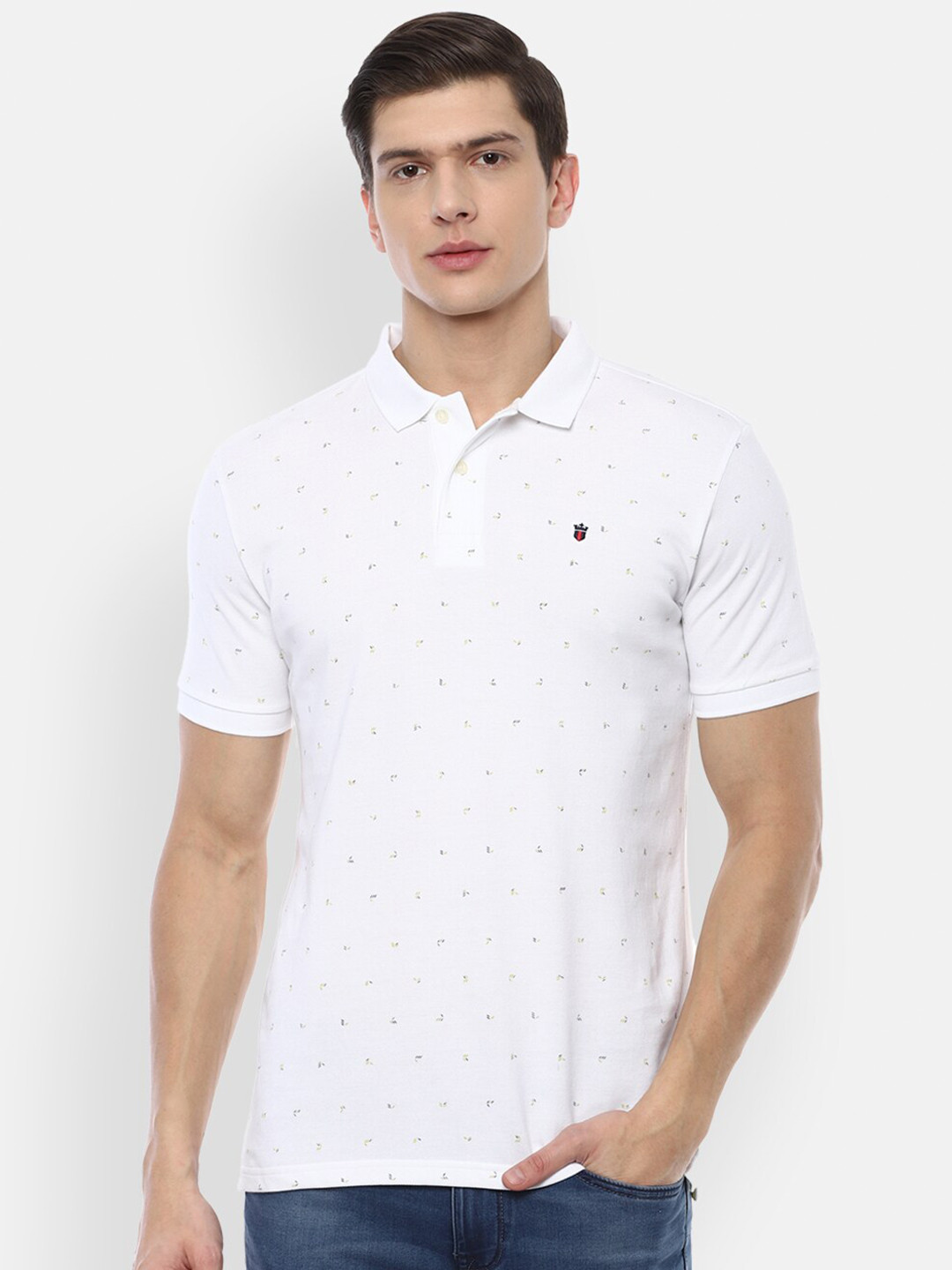 

Louis Philippe Sport Men White Printed Polo Collar Slim Fit T-shirt